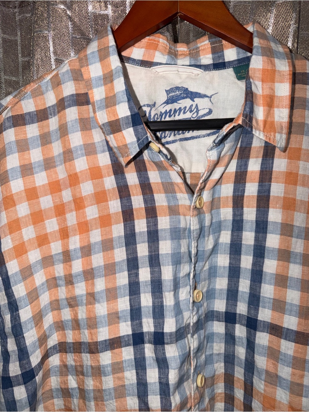 Tommy Bahama XL Orange, Blue & White Plaid Button-Down Shirt